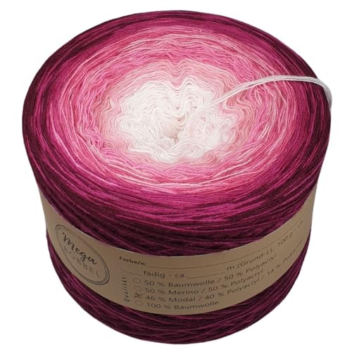 MegaBobbel- MODALmix *Kirschblütentraum*AMD13* (Außenfarbe: Cassis+Purpur) Farbverlaufsgarn - Lace Garn Bobbel Wolle zum Häkeln & Stricken (3 fädig, 1500m) von Generisch