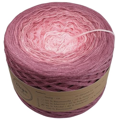 MegaBobbel- MODALmix *Malvenblüte*AMD24* (Außenfarbe: Mauve) Farbverlaufsgarn - Lace Garn Bobbel Wolle zum Häkeln & Stricken (3 fädig, 1700m) von Generisch