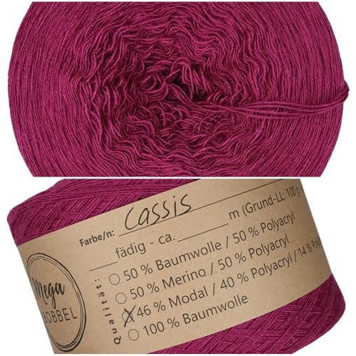 MegaBobbel- MODALmix *UNI-Cassis*UMD7* - Lace Garn Bobbel Wolle zum Häkeln & Stricken (einfarbig) (3 fädig, 1500m) von Generisch