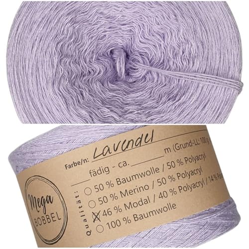 MegaBobbel- MODALmix *UNI-Lavendel*UMD10* - Lace Garn Bobbel Wolle zum Häkeln & Stricken (einfarbig) (4 fädig, 1500m) von Generisch