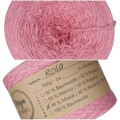 MegaBobbel- MODALmix *UNI-Rosa*UMD2* - Lace Garn Bobbel Wolle zum Häkeln & Stricken (einfarbig) (3 fädig, 1500m) von Generisch