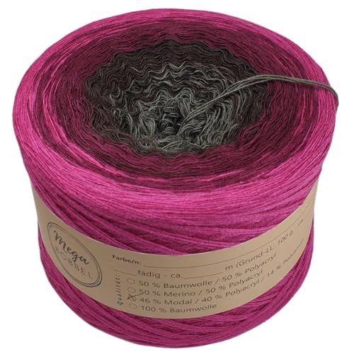 MegaBobbel- MODALmix *Winterbeeren*AMD34* (Außenfarbe: Cassis) Farbverlaufsgarn - Lace Garn Bobbel Wolle zum Häkeln & Stricken (3 fädig, 1000m) von Generisch