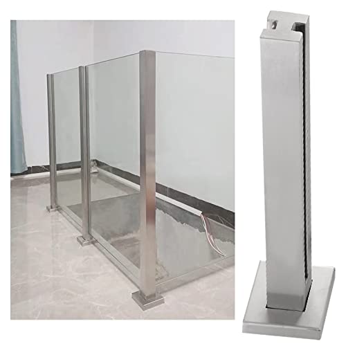 Metall-Glasgeländerpfosten-Klemme, quadratisches Glas-Balustraden-Set für Innen/Außen/Dachboden/Dachboden/Wohnung, vertikales Zaunstützsystem mit Sockel (mittlerer Pfosten 95 cm) von Generisch