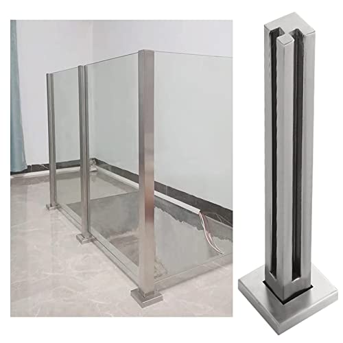 Metall-Glasgeländerpfosten-Klemme, quadratisches Glas-Balustraden-Set für Innen/Außen/Dachboden/Wohnung, Eckpfosten, 105 cm, vertikales Zaunstützsystem mit Sockel von Generisch