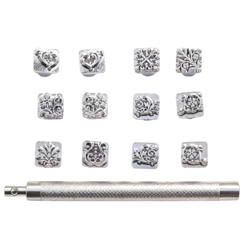 Metallstempel mit Blumenmuster, 1,1 cm, Zinklegierung, Werkzeuge für Leder, Holz und weiche Materialien, 12 Stück Metallstempel mit Blumenmuster, 1,1 cm, Zinklegierung, Werkzeuge für Leder, Holz und weiche Materialien, 12 Stück von Generisch
