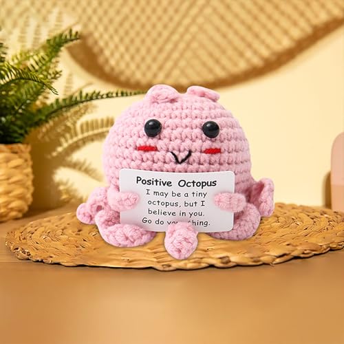 Mini Lustiger Positiver Pinguin, Gestrickte Pinguinpuppe mit Positiver Karte, Emotionale Unterstützung Häkelpuppe Jubeln Geschenke für Familie Freunde Ermutigung Party Dekoration von Generisch