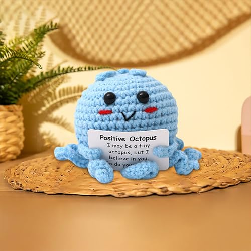 Mini Positive Puppe Set, Lustige Octopus Positive Octopus mit Positiven Karten, Niedliche Wolle Strickpuppe, Viel Glück Valentinstag Geschenke für Liebhaber Geschenk für Weihnachten von Generisch