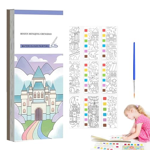 Mini Watercolor Paint Pad Kids,Pocket Watercolor Painting Book - Watercolor Book with Paint on Page,Travel Paint Watercolor Coloring Book Set - With Painting Brush (2pcs) (Castle) von Generisch