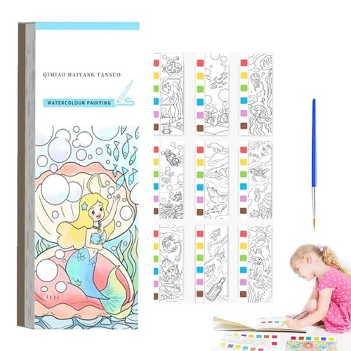 Mini Watercolor Paint Pad Kids,Pocket Watercolor Painting Book - Watercolor Book with Paint on Page,Travel Paint Watercolor Coloring Book Set - With Painting Brush (2pcs) (Ocean) von Generisch