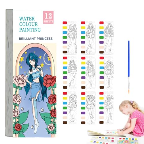 Mini Watercolor Paint Pad Kids,Pocket Watercolor Painting Book - Watercolor Book with Paint on Page,Travel Paint Watercolor Coloring Book Set - With Painting Brush (2pcs) (Princesses) von Generisch