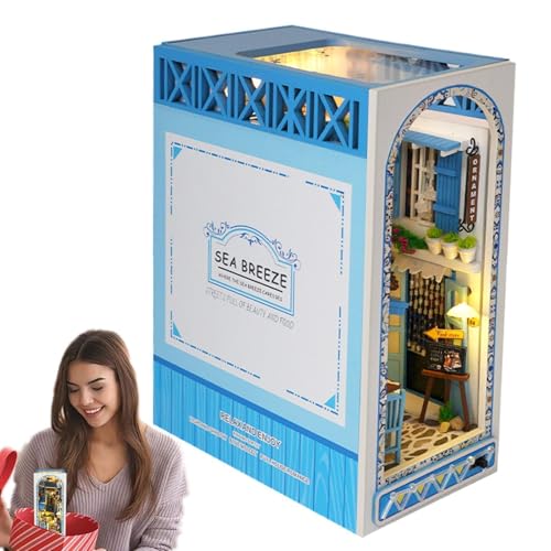 Miniatur Book Nook Kit | Meeresbrise 3D Holzpuzzle Buchecke | Dekoratives Bücherregal Miniaturszenen, Kreative Zusammengebaute Buchstützen, Bastelset für Buchliebhaber von Generisch