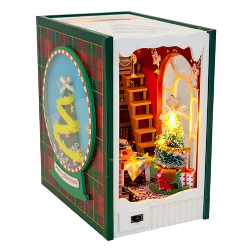 Miniatur-Buchecken-Set, Weihnachtshaus-Szene, handgefertigtes Urlaubs-Buchstützen-Projekt, Winterdorf aus Holz mit Lichtern, künstlerisches Ausstellungsstück für Kinder, Basteltisch oder Miniatur-Buchecken-Set, Weihnachtshaus-Szene, handgefertigtes Urlaubs-Buchstützen-Projekt, Winterdorf aus Holz mit Lichtern, künstlerisches Ausstellungsstück für Kinder, Basteltisch oder von Generisch