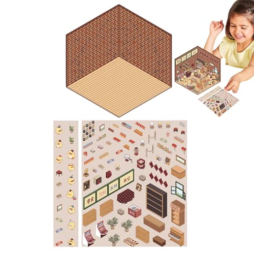 Miniatur-Hausaufkleber | 3D-Effekt Stressabbau Aufkleber – Machen Sie Ihre eigenen Scrapbook-Aufkleber, kleines Hausaufkleber-Set für Kinder, Stressabbau, vergehen Sie die Zeit von Generisch