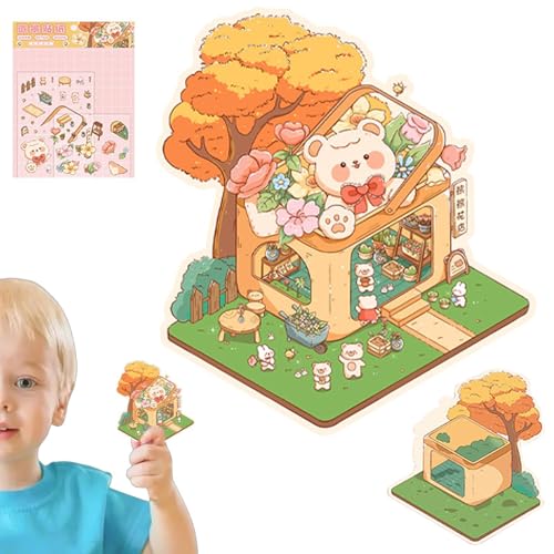 Miniatur -Szenenaufkleber, machen Sie Ihre eigenen Hausaufkleber,3D -Effekt -Handkonto -Abziehbilder | Scrapbooking Decoration Tool, kleine Zimmerlandschaftsbaustufen für Kinder von Generisch