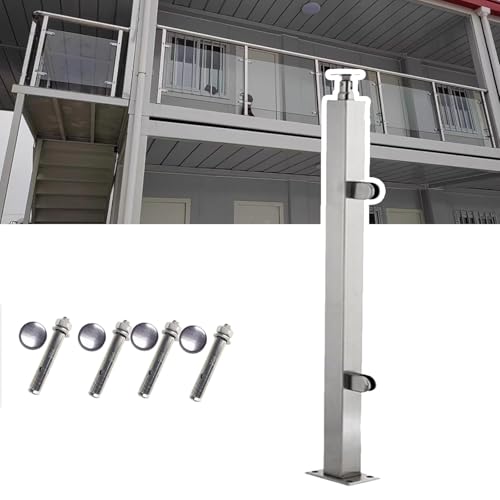 Moderner Geländerpfosten aus Edelstahl für den Innenbereich, Flur, Treppen, 110 cm hoch, quadratischer Balustradenpfosten mit Klemme, graues Glasgeländerende, Mitte/Eckpfosten, 60145 cm von Generisch