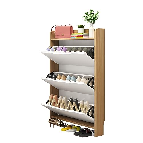 Moderner schmaler Schuhschrank mit verstecktem Organizer und Türen, kleine Räume, Schuhregal, Schrank für Eingangsbereich, Flur, schmaler Schuhschrank (helles Walnuss) von Generisch