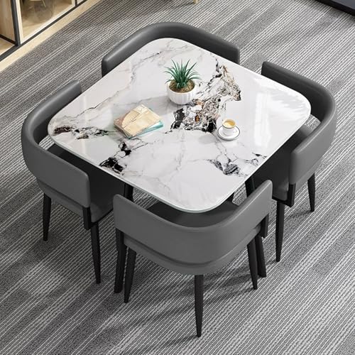 Modernes 4-teiliges Esszimmer-Set mit auffälligem Metallsockel, ideal für Küche, Esszimmer, Empfang oder Home Office, graue Farbpalette von Generisch