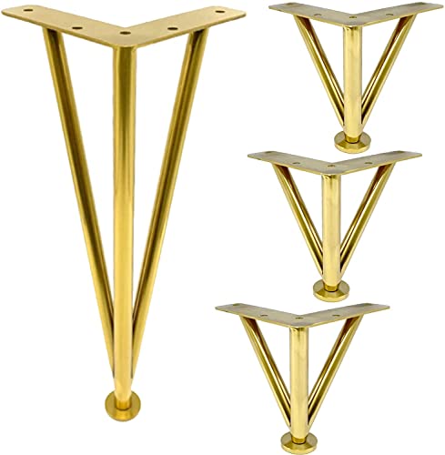 Modernes Möbelbein-Set, Metall, dreieckig, Ersatzfüße, verstellbar, mit Bodenplattenschutz, Gold, 40 cm, 4-teilig von Generisch