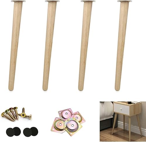 Möbelbeine aus massiver Eiche, konisch, 4-teiliges Set (50 cm), Ersatzbeine für TV-Schränke, Bänke, Kommoden, Stühle und Betten, DIY-Tischbeine aus Holz für verbesserte Stabilität und Stil von Generisch