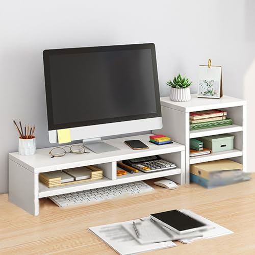 Monitorständer aus Holz mit Schreibtischablage für Home Office Schreibtisch, weiß, erhöhte Tiefe für mehr Stauraum, ideal zum Schreiben, Spielen und Lernen von Generisch