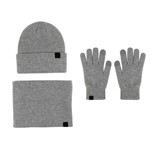 Mütze Damen Winter Set Frauen & Männer Winter Warme Niedliche Wolle Hut Schal Handschuhe DREI Stücke Winter Schnee Strickmütze Bildschirm Fäustlinge Schals Sets Tüllrock Gelb (Dark Gray, One Size) von Generisch