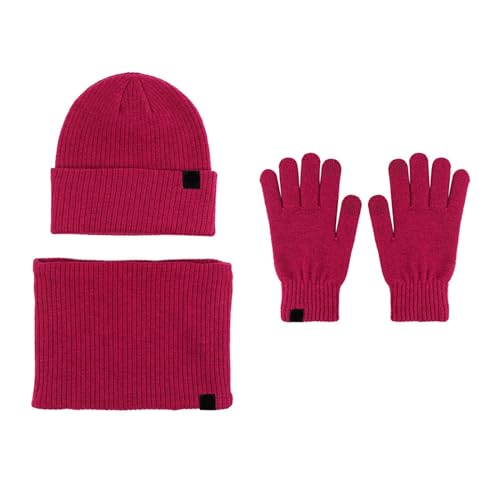 Mütze Damen Winter Set Frauen & Männer Winter Warme Niedliche Wolle Hut Schal Handschuhe DREI Stücke Winter Schnee Strickmütze Bildschirm Fäustlinge Schals Sets Tüllrock Gelb (Hot Pink, One Size) von Generisch