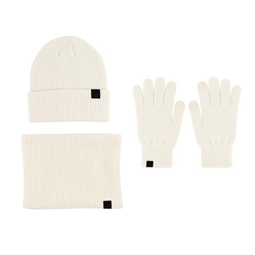 Mütze Damen Winter Set Frauen & Männer Winter Warme Niedliche Wolle Hut Schal Handschuhe DREI Stücke Winter Schnee Strickmütze Bildschirm Fäustlinge Schals Sets Tüllrock Gelb Herren (Beige, One Size) von Generisch