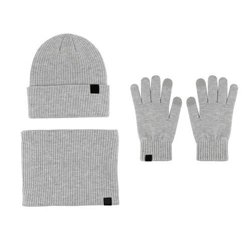 Mütze Damen Winter Set Frauen & Männer Winter Warme Niedliche Wolle Hut Schal Handschuhe DREI Stücke Winter Schnee Strickmütze Bildschirm Fäustlinge Schals Sets Tüllrock Gelb Herren (Grey, One Size) von Generisch