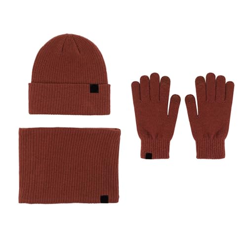 Mütze Damen Winter Set Frauen & Männer Winter Warme Niedliche Wolle Hut Schal Handschuhe Drei Stücke Winter Schnee Strickmütze Bildschirm Fäustlinge Schals Sets Tüllrock Gelb Herren (Coffee, One Size) von Generisch