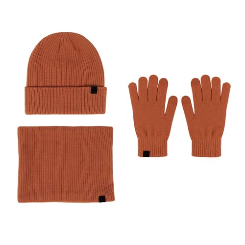 Mütze Damen Winter Set Frauen & Männer Winter Warme Niedliche Wolle Hut Schal Handschuhe Drei Stücke Winter Schnee Strickmütze Bildschirm Fäustlinge Schals Sets Tüllrock Gelb Herren (Orange, One Size) von Generisch