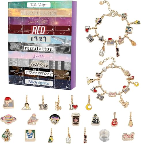 Musik Liebhaber Advent Kalender Armbänder, 24-Tage Weihnachts Countdown Kalender, DIY Schmuck Herstellung Kit Geschenk Charm Perlen 2 Armbänder für Kinder Teens Frauen (Armband-D) von Generisch