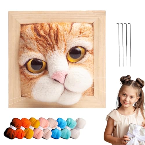 Nadelfilz-Sets Für Anfänger,Wollfilz-Set Katze | Niedlicher Dekorativer Fotorahmen, Katzenkopf, Filzen, Basteln | Tier-Katzen-Handwerksfilzset -Mit Schritt-für-Schritt-Anleitung, Hübsches Katzendekor von Generisch