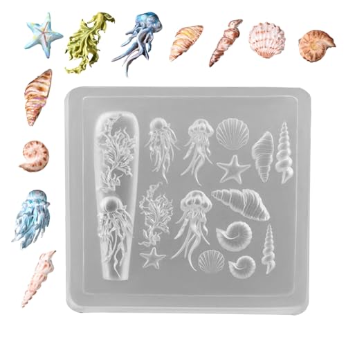 Nagel Silikonform | Gravur-Deko-Schablone,3D Meeresthema Silikonformen Schmuckherstellung Werkzeuge Mit Epoxidharz Bastelzubehör Für Salon Und Heimgebrauch Nagel Silikonform | Gravur-Deko-Schablone,3D Meeresthema Silikonformen Schmuckherstellung Werkzeuge Mit Epoxidharz Bastelzubehör Für Salon Und Heimgebrauch von Generisch