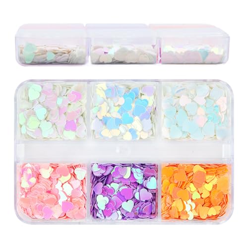 Nagel Strass,6 Farben Holografische Herz Glitzer Flocken Für Nägel - Acryl Konfetti Maniküre Kunst Holografische Bastel Dekore Für Frauen Mädchen Augen Nagel Strass,6 Farben Holografische Herz Glitzer Flocken Für Nägel - Acryl Konfetti Maniküre Kunst Holografische Bastel Dekore Für Frauen Mädchen Augen von Generisch