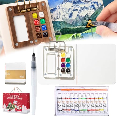 Nano Palette Watercolor, NanoPalette Water Painting with Mini Paper Booklet and Paint, The Nano Palette Set Painting, The Complete Nanopalette Set,Pocket Artist Watercolor Travel Set (Acrylic-8 Slot) von Generisch