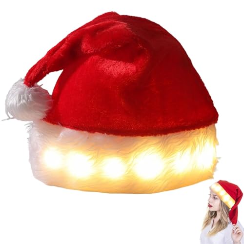 Neuartige Plüsch-Weihnachtsmannmütze – Leuchtende Feiertags-Partyhüte | Weihnachtsmann-Hüte Mit LED-Lichtern, Weihnachts--Hüte, Beleuchtete Winter-Feiertagsmützen, Kurze Plüsch-Weihnachts-Feierta von Generisch