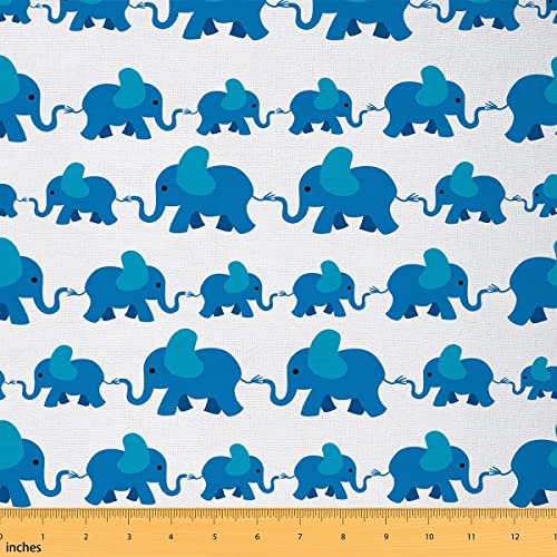 Niedlicher Elefant Polsterstoff für Stühle Kawaii Wildlife Tierdruck Stoff für Kleidung Nähen und Kunst Handwerk Blau und Weiß Cartoon Elefant Design 4,5 Meter von Generisch