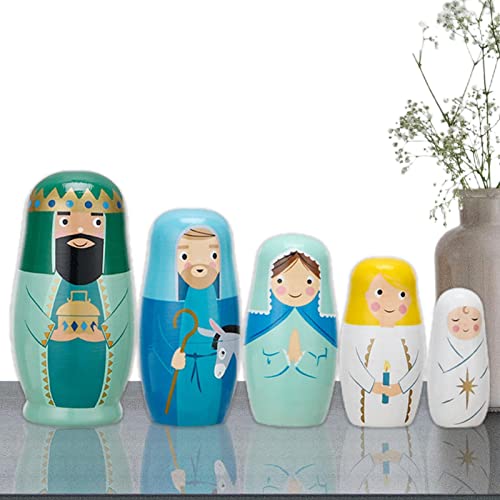 Nistspielzeug - 5pcs hölzerne russische Nistpuppen | Jesus Nisting Nativity Set für Kinder, Puppen für Hochzeit, Dekorationen von Generisch