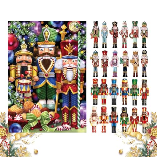 Nusskn-acker Adventskalender 2024, Kalender Weihnachten Kinder, Adventskalender Holz Nusskn-acker, Weihnachts Countdown Kalender, Mit 24 Verschiedenen Nussknacker Spielfiguren von Generisch