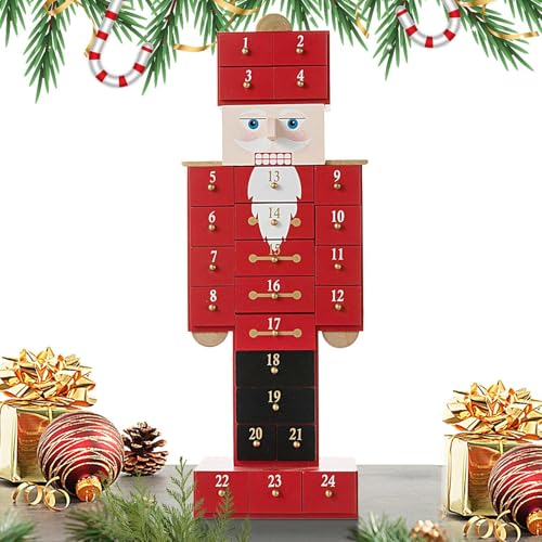 Nussknacker-Adventskalender 2024, Nussknacker-Adventskalender aus Holz,Weihnachts-Countdown-Kalender-Dekor - Weihnachts-Countdown-Kalender-Dekoration aus Holz mit Schubladen, Tischdekoration für Weihn von Generisch