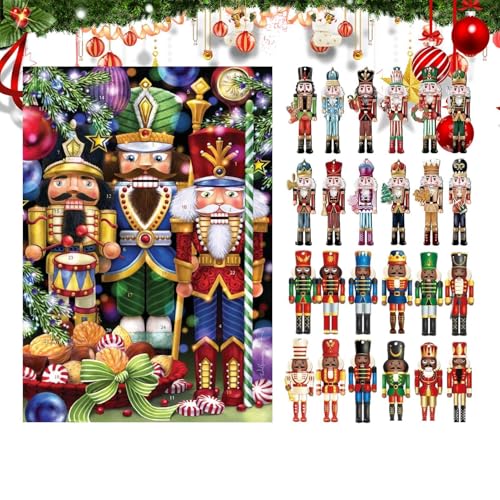 Nussknacker Adventskalender 2024 | 24 Tage Nussknacker Soldat Weihnachts Countdown Kalender | Aufhängbare Nussknacker Figuren Aus Holz Anhänger Ornamente | Christbaumschmuck Für Kinder Erwachsene von Generisch