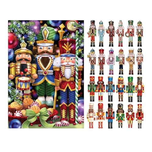 Nussknacker Soldat Adventskalender, 24-Tage Weihnachten Nussknacker Ornament, Weihnachts Holz Soldat Nussknacker Puppe Weihnachts-Countdown-Kalender, Holz-Nussknacker-Soldaten Adventskalender von Generisch