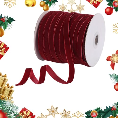 Nylon-Samtband, 50 Yards Paketband Mit Spule, 3/8 Zoll Breites Nylonband Weihnachts-Samtband Für Weihnachtsbaum, Blumenstrauß, Kranzdekorationen, Schleifenherstellung von Generisch