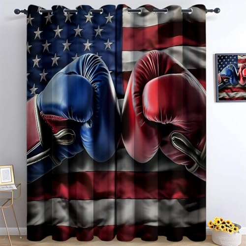 Ösen Vorhang Rot Blickdicht Vorhänge Amerikanische Flagge Boxhandschuhe Wohnzimmer Schlafzimmer Verdunklungsvorhänge Thermovorhang 3D Druck Schallschutz Vorhang mit Ösen 2er Set H214 x B91.5 cm von Generisch