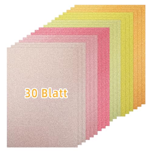 Orange Serie Glitzerpapier zum Basteln, 30 Blatt Bunt Glitzer Papier A4, 6 Farben, 250g/m² Glitterkarton zum Basteln und Gestalten von Generisch