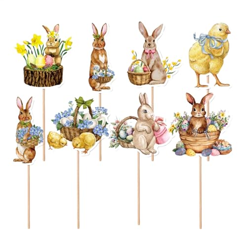 Osterhasen-Kuchenaufsatz – 8 Stück wiederverwendbare Happy Easter Cupcake Picks | Vielseitige -Tischdekoration | -Kuchenaufsätze für Fotoautomaten-Hintergrund, Süßigkeitenschachtel und von Generisch