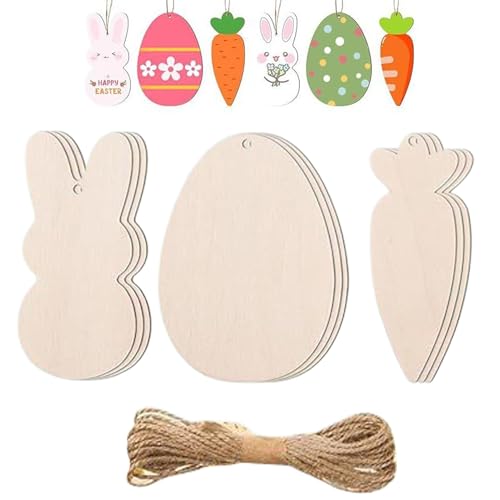 Osterholzausschnitte, Holzostern Ornamente zum Malen | Bunny Egg Carrot Holzausschnitt für Ostern - FrühlingsKlassenzimmer handgefertigtes Malerei Bastel Tischstufte Tach für Kinder, Erwachsene von Generisch