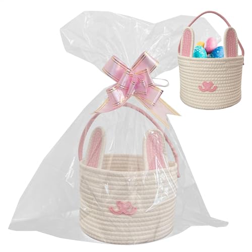 Osterkorb - Hasen-Osterkorb, Osterkorb | Korb-Geschenkkorb-Set Mit Zellophanfolie, Niedliche -Geschenktüte Für Kinder Und Erwachsene, Praktisches Design, Eiersuche-Korb, Weit Verbreitet von Generisch