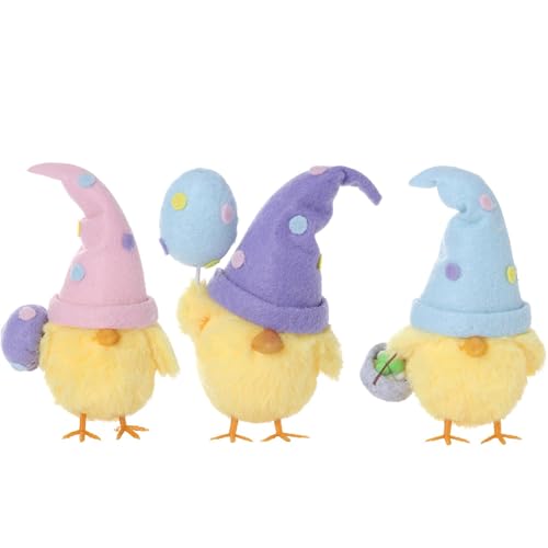 Ostern Deko Wichtel Osterküken Deko, 3 Stück Bunte Wollfilz Osterküken Flauschig Plüschküken, 16cm Osterküken Deko, Küken Ostern Deko, Für Osterdekoration Frühling Osterhase Wichtel Urlaub von Generisch