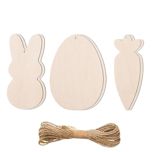 Ostern leere Holzausschnitte Ornament, unfertige Osterholzschilder - Holzausschnitt Osterhase Eier Karottenschilder - FrühlingsKlassenzimmer handgefertigtes Malerei Bastel Tischstufte Tach für Kinder, von Generisch